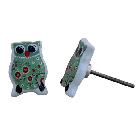 Sage Green Ceramic Owl Knob